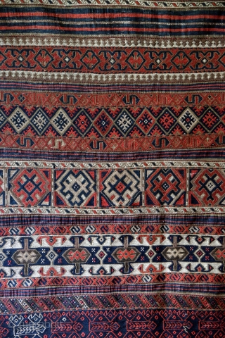 1880 Verneh with soumack combined. 
I think it is Afshar. 
330 x 175 Cm's. 
Well restored. Was a horizontal wall hanging for years. 
Natural colors. 
Ask for more Photo's or details.  ...
