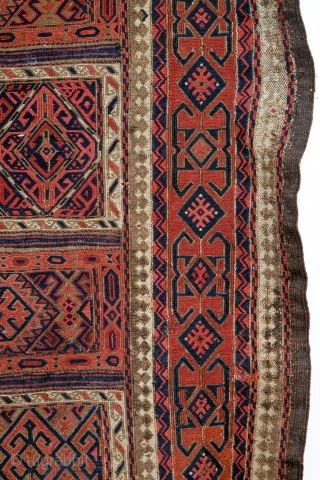  1880 Verneh with soumack combined. 
I think it is Afshar. 
330 x 175 Cm's. 
Well restored. Was a horizontal wall hanging for years. 
Natural colors. 
Ask for more Photo's or details.  ...