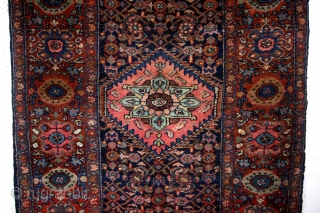 Kurd Bidjar, 1930's dozar size, 120 x 244 Cm. 
In great condition - all natural colors. 
Indigo field, pistache, rust red, brick red, licht blue, soft yellow, pink. 
15 mm thick. 
Knotted  ...