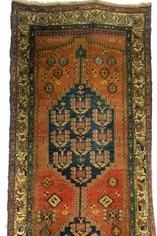 Kurdish carpet, Kelardasht, Hamadan area, 300 x 120 Cm. 
Nice abrash, firm knotted meaty rug, good condition. 
Small symbols of Simorgh, the mythical fire bird- see details. 

Age I quess 1930 -  ...