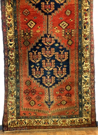 Kurdish carpet, Kelardasht, Hamadan area, 300 x 120 Cm. 
Nice abrash, firm knotted meaty rug, good condition. 
Small symbols of Simorgh, the mythical fire bird- see details. 

Age I quess 1930 -  ...