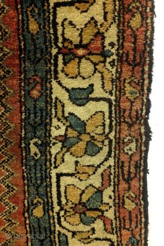 Kurdish carpet, Kelardasht, Hamadan area, 300 x 120 Cm. 
Nice abrash, firm knotted meaty rug, good condition. 
Small symbols of Simorgh, the mythical fire bird- see details. 

Age I quess 1930 -  ...