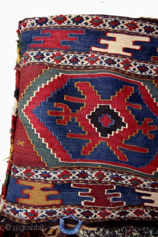 Mafrash high 50 cm. deep 55 Cm. long 100 Cm. 
Great colors including the bag/pillow. 
Back of the pillow is original made of Jajim. 
        