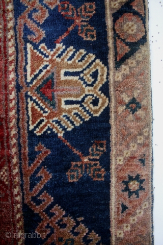 Bergama, antique, perfect condition, natural colors. 
Great abrash. 122 x 210 Cm's. 4 ft.1"x 7 ft. 
Clean. Great petrol and  indigo. 
Dragons on two borders.       