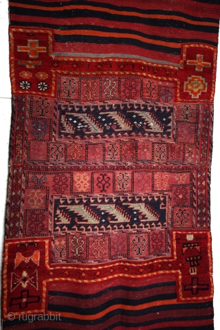 Bakhtiari Mafrash, three techniques; kilim, soumack and knotted carpet. 
240 x 116 Cms.                    