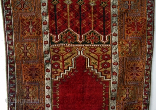 Konya prayer rug. 

Clean, newly festooned borders. 
Under an extra band for protection. 
165 x 124 Cms. 5 feet 6" x 4 feet 2"


         
