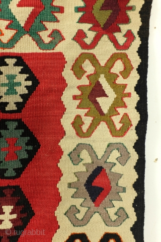 Sarkoy kilim. 125 x 63 Cnm. 
Sarkoy is a harbour town at the north coast of the Black Sea. 
A small area what remained Turkish territory after the Turkish defeat in 1912.  ...