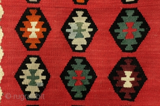 Sarkoy kilim. 125 x 63 Cnm. 
Sarkoy is a harbour town at the north coast of the Black Sea. 
A small area what remained Turkish territory after the Turkish defeat in 1912.  ...