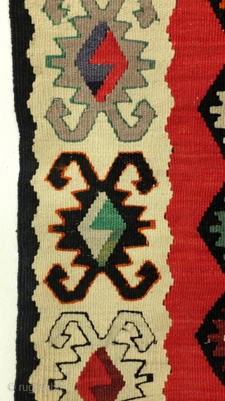 Sarkoy kilim. 125 x 63 Cnm. 
Sarkoy is a harbour town at the north coast of the Black Sea. 
A small area what remained Turkish territory after the Turkish defeat in 1912.  ...