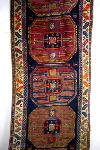 Chaili, Caucasus, 1930 -1940. High pile, origanal and intact sited and headings. 
White wool warp. Great natural colors. Purple, pistache, Indig blue, orange, white,  and camel. Many shades of purple, great  ...