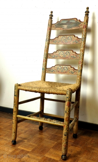 I proudly present: Hindelopen Stoel. 
Rare, authentic and iconic piece of Dutch folk art. pre 1900. 
Arisen above an utensil, I sell this as an object.
hight 110 cm. seat hight 45 cm.  ...