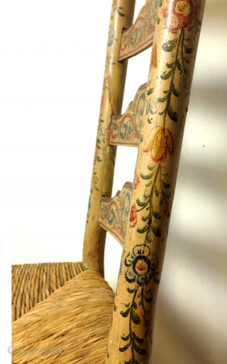 I proudly present: Hindelopen Stoel. 
Rare, authentic and iconic piece of Dutch folk art. pre 1900. 
Arisen above an utensil, I sell this as an object.
hight 110 cm. seat hight 45 cm.  ...