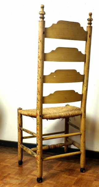 I proudly present: Hindelopen Stoel. 
Rare, authentic and iconic piece of Dutch folk art. pre 1900. 
Arisen above an utensil, I sell this as an object.
hight 110 cm. seat hight 45 cm.  ...