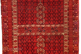 Hatchlu, Ersari Engsi, 200 x 155 Cm. 

interesting details;
beneath a ground panel on a light brown/red field an ornament that looks like
two arms and hands.  
next, a row of anchor shaped  ...
