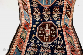 Caucasus, 1900 - 1910, Kuba area, 365 x 95 Cm. 
Soft wool, natural colors. 
Some wear in the heading in top, kelim ending. 
Wear in the 3 Simorg's in the middle. 
 