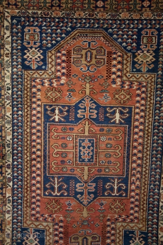 Kazak, Caucasus, Fachralo, double prayer rug, 1930's. 
Tight knotted, nice soft pastel colors, camel, salmon and pistache. 
170 x 116 Cms.            