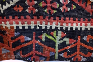 Kilim, Anatolia, fragment, as is, sewn on a protecting cloth at the back. 
280 x 167 Cm. old repairs.              