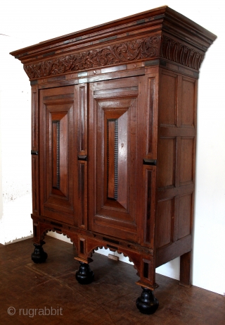 Dutch 17th century Kussenkast. 1660. 
In very good condition. 
oak with ebony and palissander. 
Hight 211 Cm's. 7 feet. 
Only minor restorations. 
          