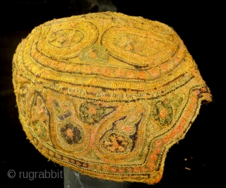 Cap,Turkman, fine embroidery with gold brocade. 
High 10 cm. wide 18 cm.                     