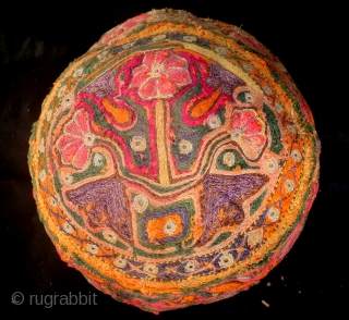 Cap, Turkmen, antique, fine embroidery, high 11 Cm. wide 18 Cm.                      