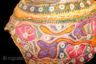 Cap, Turkmen, antique, fine embroidery, high 11 Cm. wide 18 Cm.                      