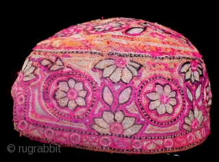Cap, Turkmen, fine embroidery, old. The size of a kid. about 17-18  cm's wide. 
                 