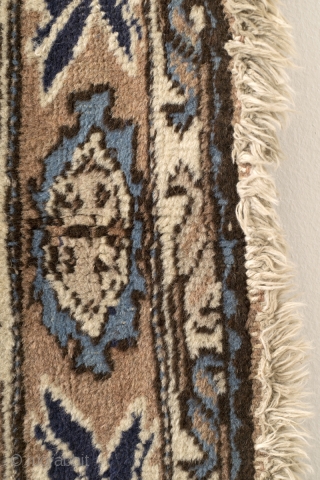 Kazak, Konaghend, Shirvan area, 125 x 225 Cm. Ivory ground, possibly a dowry gift. 
1920 - 1930. Rarely seen pattern on knotted carpets - mostly on soumacks. 
     