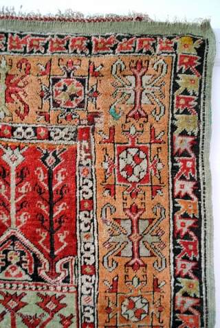 Anatolian Konya prayer rug. Rare green. 182 x 137 Cm. 
                      