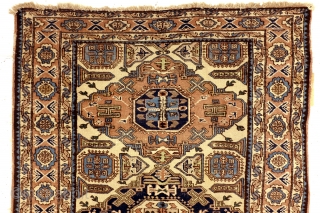 Kazak, Konaghend, Shirvan area, 125 x 225 Cm. Ivory ground, possibly a dowry gift. 
1920 - 1930. Rarely seen pattern on knotted carpets - mostly on soumacks. 
     