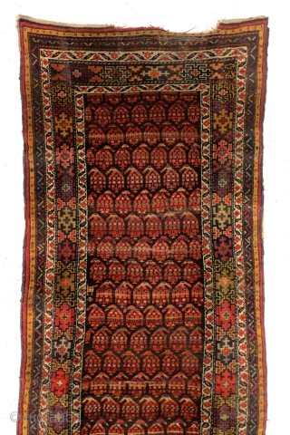 Georgian rug, west Caucasus, antique,  107 x 360 Cm. 3.5 x 12 feet. natural colors. 
wear in the top border.. Price very reasonable.         