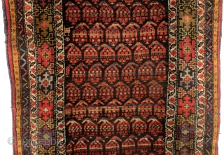 Georgian rug, west Caucasus, antique,  107 x 360 Cm. 3.5 x 12 feet. natural colors. 
wear in the top border.. Price very reasonable.         