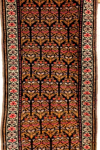 Meshkin - Ardebil, around 1910. Antique. Misterious rug. 
Very interesting pattern of a field filled with Simogh the mystical fire bird. What looks like a plant or flower is in fact an  ...