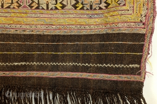 Antique Verneh Karabach, south Caucasus, Armenian culture, Silk on a kilim ground of dark brown wool. 
275 x 77 Cm. 9 feet x 2.5 feet. 
Makers of this technique moved away from  ...