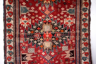 Karabach, Caucasus, 1900 - 1910. 
Nice corroded black, natural cochenille red. 
Original sides. 
280 x 120 Cms. and in medieval proportions: 9 ft.4"x 4 ft. 

SOLD ON CATAWIKI for € 750,00  