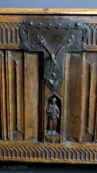 Gothic chest, oak, 14th century. 
long 144 Cm. high 67 Cm. deep 55 Cm. 
please ask.                 
