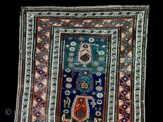 An antique Persian carpet Shahsavan (Northwest region, Azerbaijan).
Very nice elegant piece in gallery format. In the rare narrow
The main field marked in blue is made up of twelve vertically
colorful boteh variation, also  ...