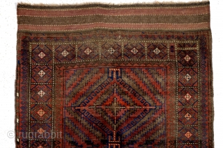 Belouch, antique, 1880. 
270 x 150 Cm. 
Beautiful corrodation in the dark wool. 
All natural colors. 
unusual big.               