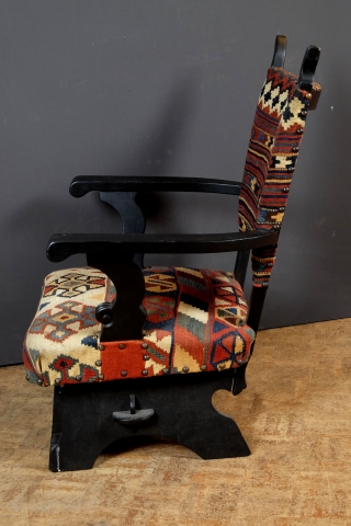 Chair from the 50-ts with Qashqai kilim. 
Oak with old fashioned springs. 
In good condition, sits great.                