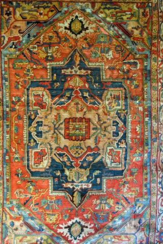 Arraiolos, Portugal, 19th Century embroided rug. 
286 x 190 Cm. 9.5 ft. x 6.3 ft. 

Untill the 19th century the people in Arraiolos 
used Persian designs like this Heriz design. 
There are  ...