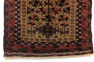 Sold
Antique Beloudj Prayer Rug. 
1870-1895.
160 x 86 Cm.   5.3 ft x 2.8 ft.  

High quality. 
Camel ground, embroidered edges. 
Warp and weft of white wool.     