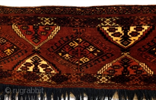 Torba Ersari Yomouth. 
150 x 40 without the fringes. 
150 x 60 with. 

not Choudor. 
Looks Choudor by the design, but Yomouth people made this design too. 
The difference is symetric knots  ...