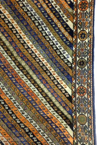 Afshar, 188 x 107 Cm.  6.2 ft. x 3.5 ft. 
Wool on wool. 

Old colors. Thight knotted. 


On this rug that is easy to see. 
These barber pole stripes are typical  ...