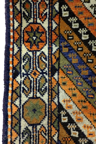 Afshar, 188 x 107 Cm.  6.2 ft. x 3.5 ft. 
Wool on wool. 

Old colors. Thight knotted. 


On this rug that is easy to see. 
These barber pole stripes are typical  ...