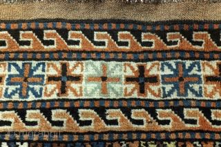 Gendje, Caucasus. 
207 x 110 Cm. 7 ft. x 3.6 ft. 
Wool on wool. 
Warp thick brownish wool. 

Typical pattern for Gendje. 
Old colors, full pile. Gool condition. 
Running dog borders flanking  ...