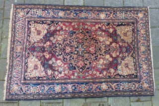 Isfahan, 206 x 131/141 cm., ca. 1900 in perfect, unrestored condition. Fine weave and a floppy handle. All natural dyes, endings secured. Will definitely better from a wash. Last picture taken in  ...