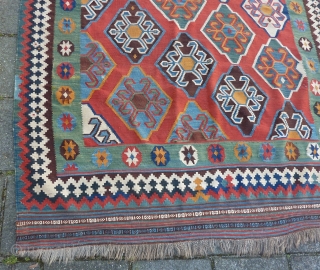 Qashqai Kilim, 278 x 160 cms., ca. 1900. Very clothlike and pliable. With two small damages and a few scattered minor repairs. Natural dyes.         