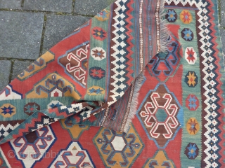 Qashqai Kilim, 278 x 160 cms., ca. 1900. Very clothlike and pliable. With two small damages and a few scattered minor repairs. Natural dyes.         