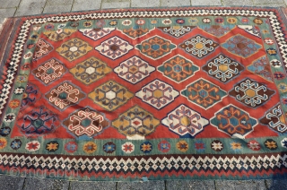 Qashqai Kilim, 278 x 160 cms., ca. 1900. Very clothlike and pliable. With two small damages and a few scattered minor repairs. Natural dyes.         