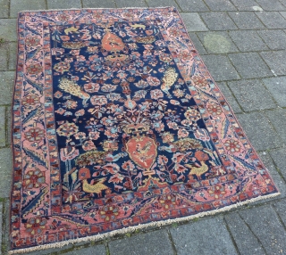 Bakhtiar rug in full pile condition, 188 x 140 cm. Fine weave and meaty. One patch at a side ( see pict. of the backside ). All natural dyes. Clean and ready  ...