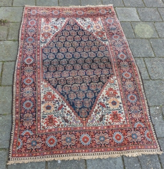 Senneh rug, 191 x 130 cms., ca. 1900. Very good condition and pile, without any wear. No repairs done. Endings complete and secured. Natural dyes and a faded hot red.   